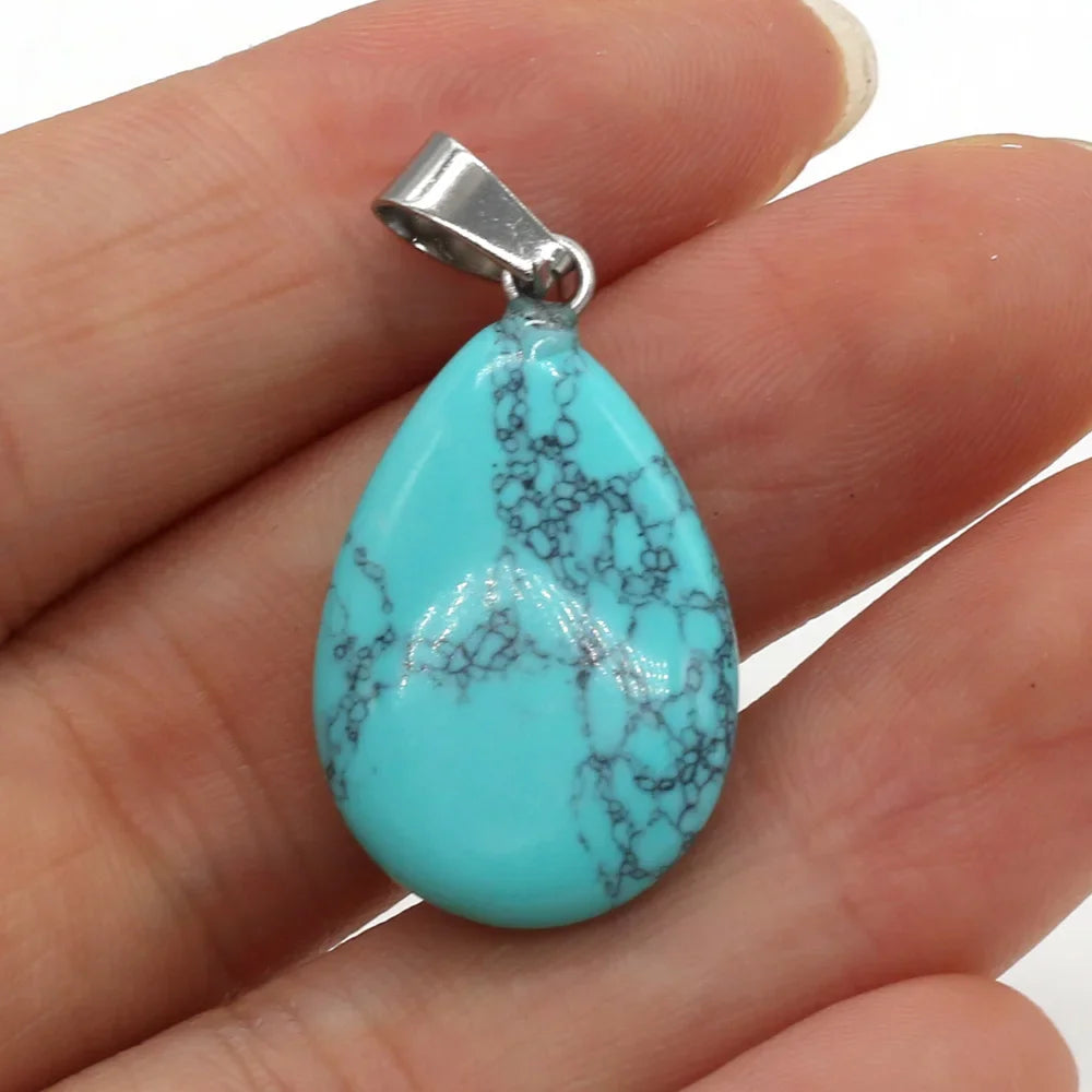 Natural Drop Shape Stone Pendant Crystal Rose Quartz Agate Yellow Jade Opal Malachite Charms for Jewelry Making DIY Accessories