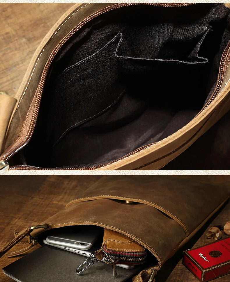 Luufan Simple Design Men's Messenger Bag Crazy Horse Leather Shoulder Bag Business Briefcase Crossbody Bag Male Daily Work Tote