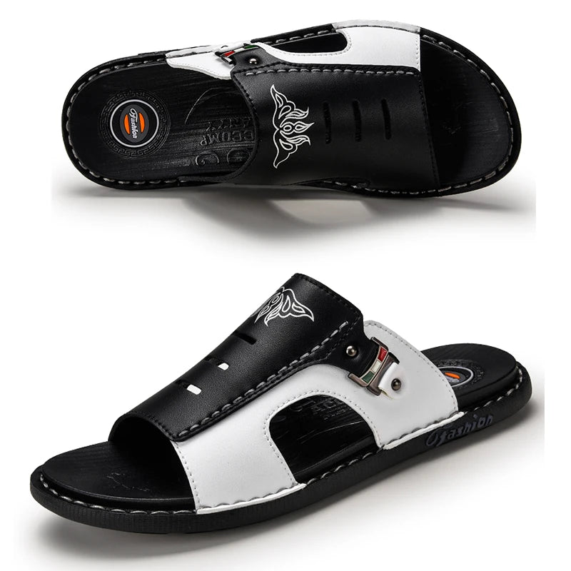 Men's Slippers Summer Leather Sandals New Non-slip Wear-resistant Beach Shoes Leather Sandals Casual Sandals Slippers Slides Men
