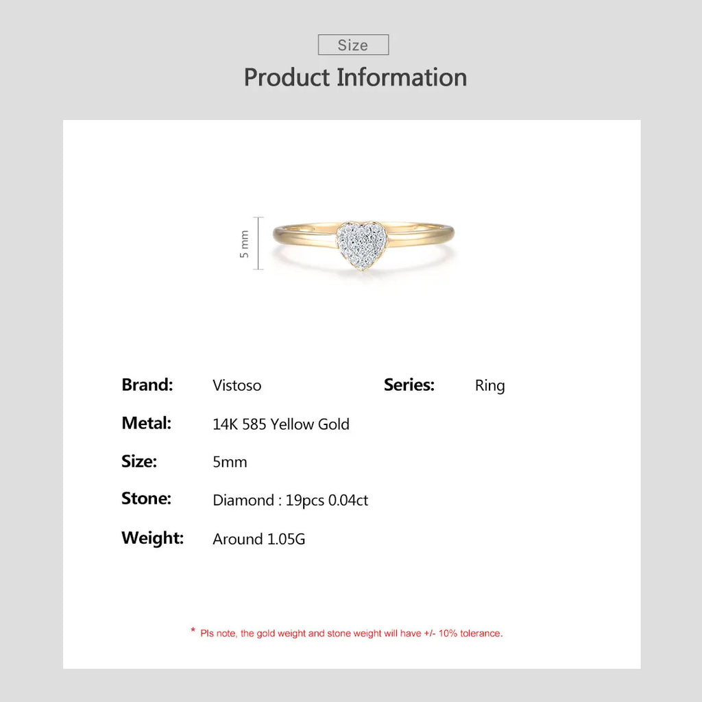 VISTOSO Genuine 14K 585 Yellow Gold Ring For Women Sparkling Natural Diamonds Sweet Heart Shaped Ring Fashion Fine Chic Jewelry