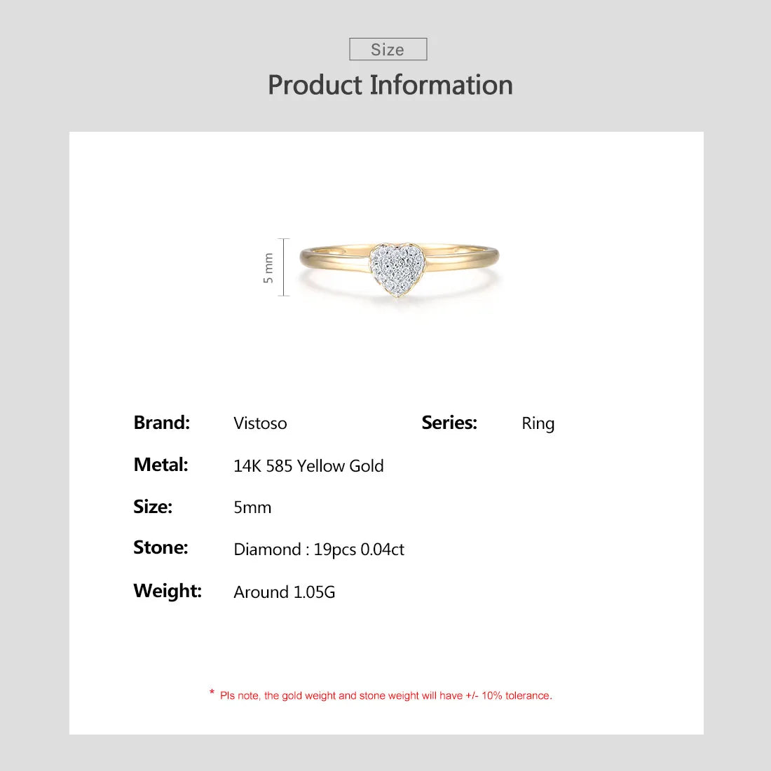 VISTOSO Genuine 14K 585 Yellow Gold Ring For Women Sparkling Natural Diamonds Sweet Heart Shaped Ring Fashion Fine Chic Jewelry