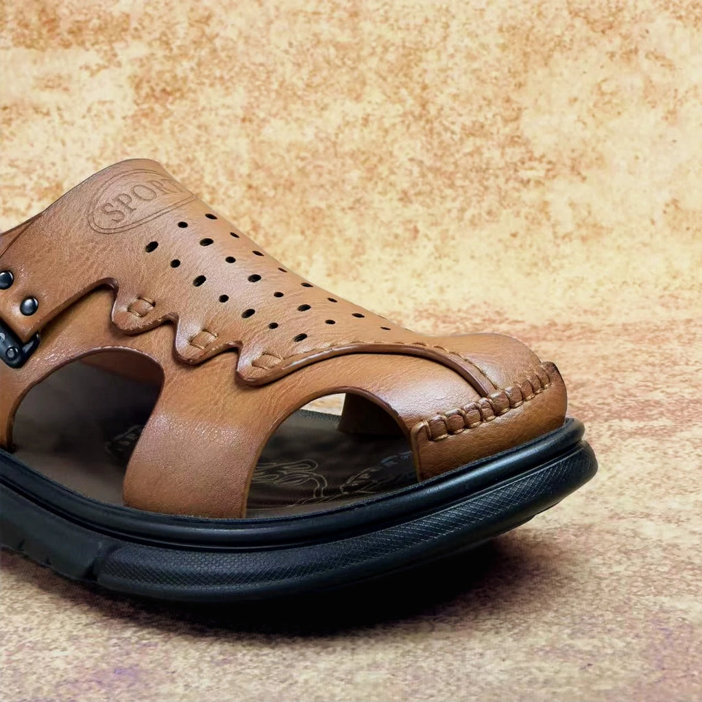 Summer Sandals for Men Outdoor Casual Sport Slippers PU Leather Non-slip Breathable Roman Shoes Two Uses Beach Flip-Flop Garden
