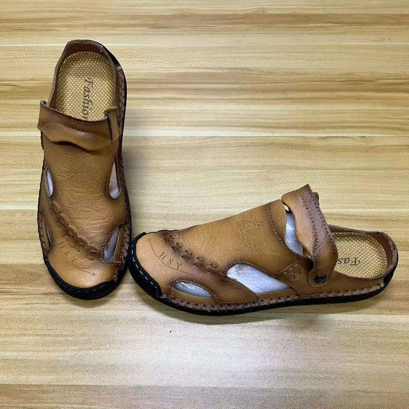 Genuine Leather Men Sandals Summer Man Slippers Comfortable Trend Slip on Baotou Male Sandals Outdoor Casual Trekking Sandales