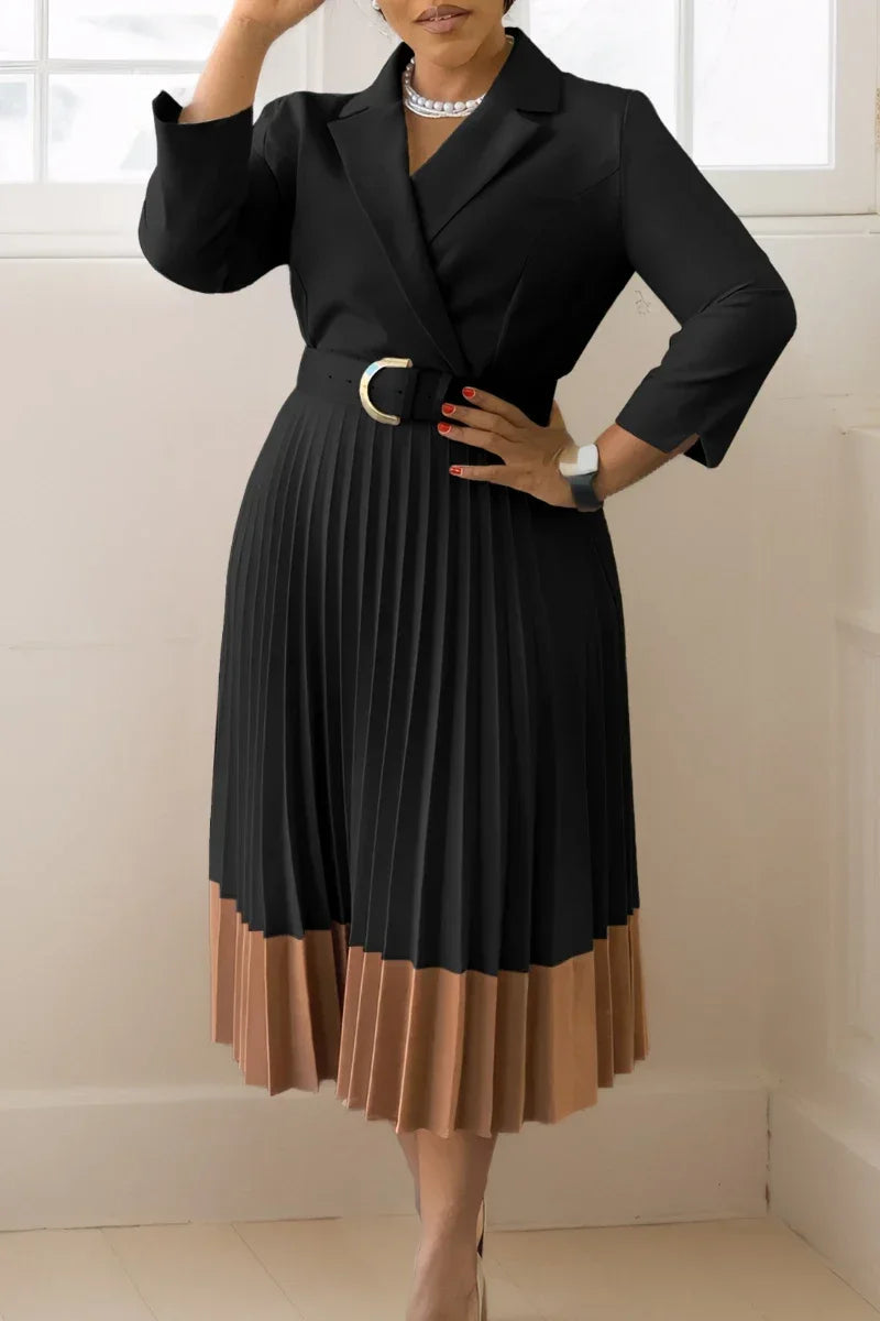 A-line Pleated Blazer Dresses for Women High Waisted Party Suit V-neck Long Sleeved Elegant African Modest African Work Wear New