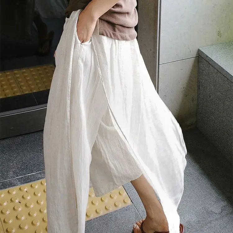 Linen large slit skirt and pants one-piece women's spring and summer loose oversized casual cropped pants