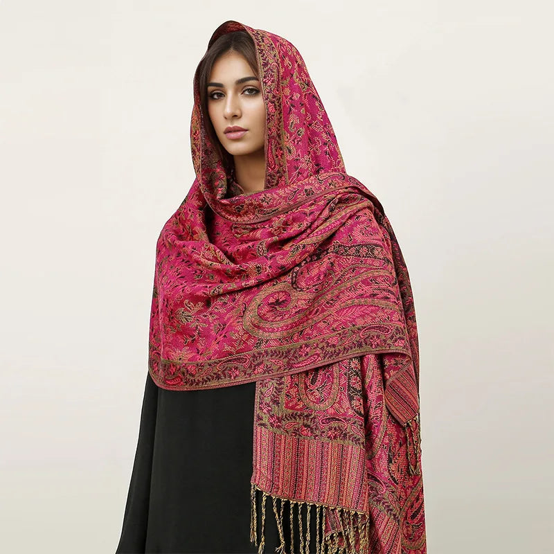 Paisley Pashmina Shawl Scarf Women Jacquard Cashew Printed Scarves Borders Female Tassel Travel Blanket Wraps Ethnic Shawls