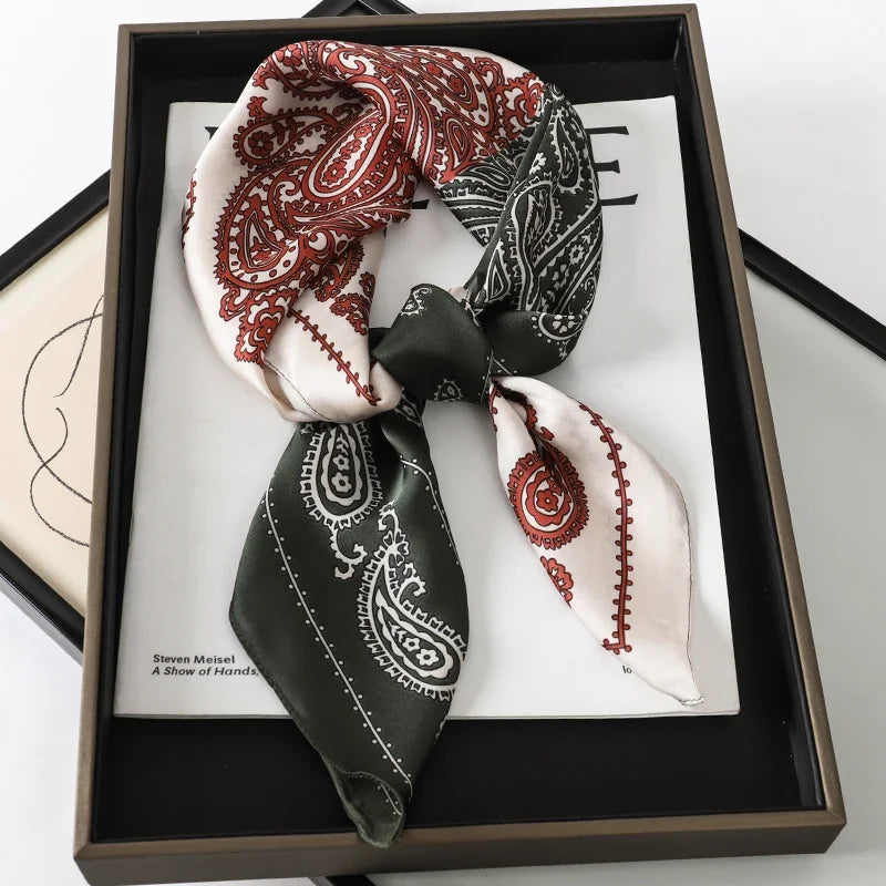 Luxury Brand Silk Square Plaid Scarf Women Satin Neck Hair Tie Band Soft work neckerchife 2024 NEW Hijab Head Female Foulard