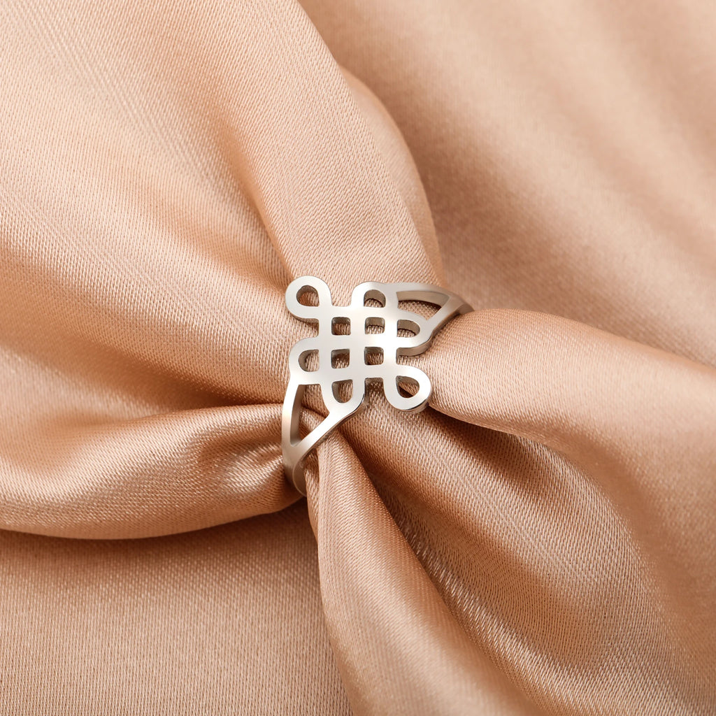 Skyrim New In Women Celtics Knot Geometric Ring Stainless Steel Gold Color Minimalist Finger Rings Jewelry Wedding Band Gift