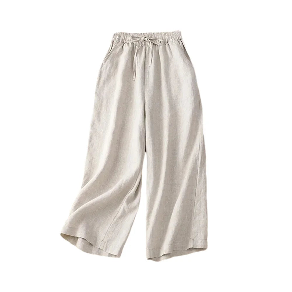 Cotton LinenCasual Solid Lace Up Elastic High Waist Loose Wide Leg Women's Pants Ankle-Length Pants For Women Clothing Fashion