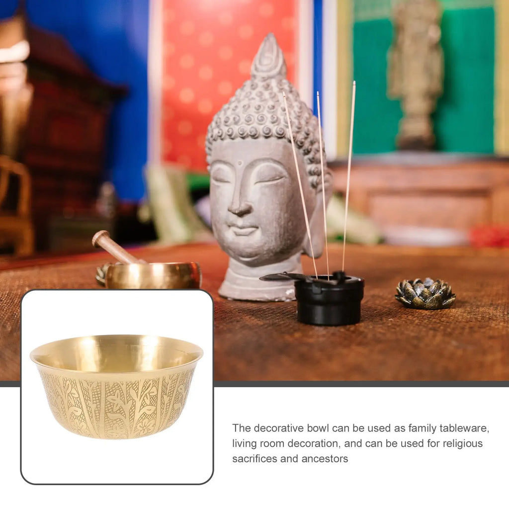 Copper Bowl Set Temple Home Decor Golden Buddha Worship Offering Rice Water Bowls Pure Copper Carved Patterns Round Edge