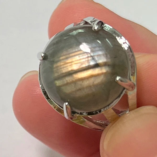 Ring Natural Stone Round Bead Blue Labradorite Adjustable Finger
