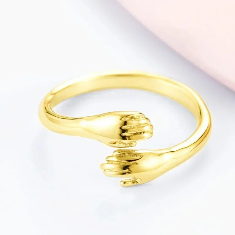 Adjustable Ring Novelty Love Hug Charms Open Band Minimalist for Men Women 925 Sterling Silver Couple Lover Dating Jewelry