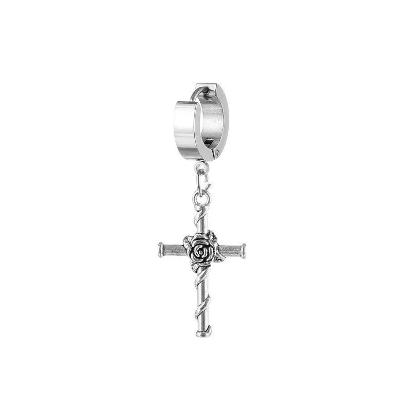 Classic Simple Cross Pendant Earrings Stainless Steel Fashion Vintage Geometric Stud Ear Jewelry Party Gifts For Women Men