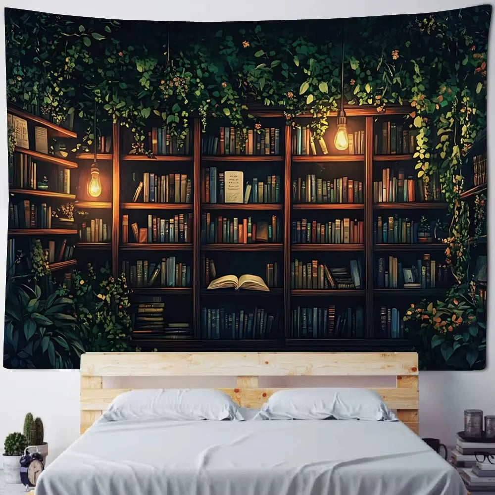 Magic Bookshelf Tapestry Library Living Room Wall Hanging Decoration Items Aesthetic Dorm Home Decor Wall Art Background Cloth
