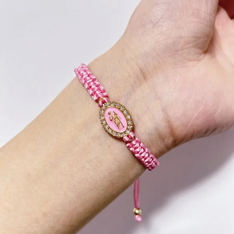 Mexican Religious San Judas Tadeo Jewelry Our Father Of Saint Jude Charm Handmade Rope Chain String Braided Bracelet for Women