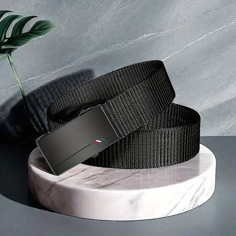 Men's Belt Outdoor Leisure Sports Belt Toothless Quick Release Automatic Buckle Quality Black Belt