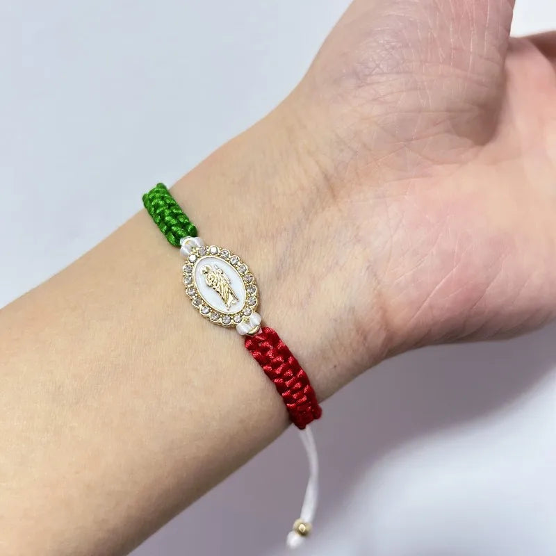 Mexican Religious San Judas Tadeo Jewelry Our Father Of Saint Jude Charm Handmade Rope Chain String Braided Bracelet for Women