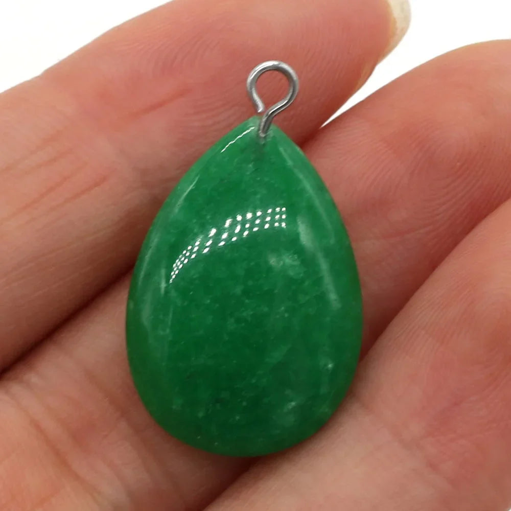 Natural Drop Shape Stone Pendant Crystal Rose Quartz Agate Yellow Jade Opal Malachite Charms for Jewelry Making DIY Accessories