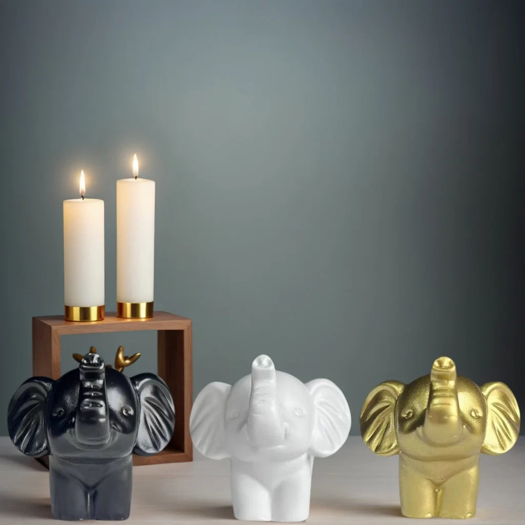 Scandinavian Style Black and White Gold Elephant Statue Ornaments, Auspicious Meaning Home Decoration, Fashionable and Exquisite Decoration for Living Room and Study, Convey the Warm Atmosphere