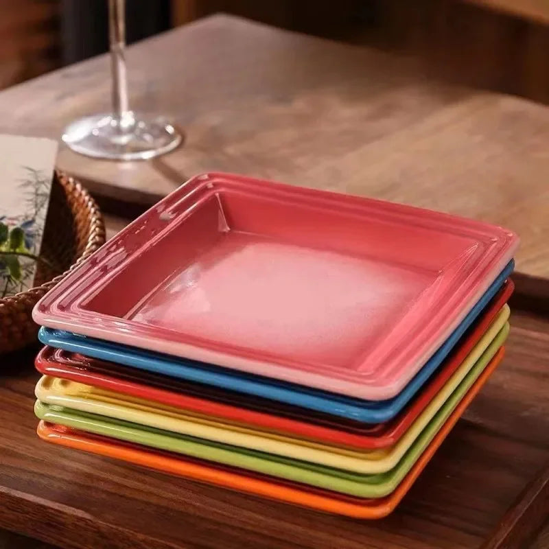 Square Plate French Cool Colorful Odd Shaped Plate Square Household Plates Steak Dish Trays Tableware