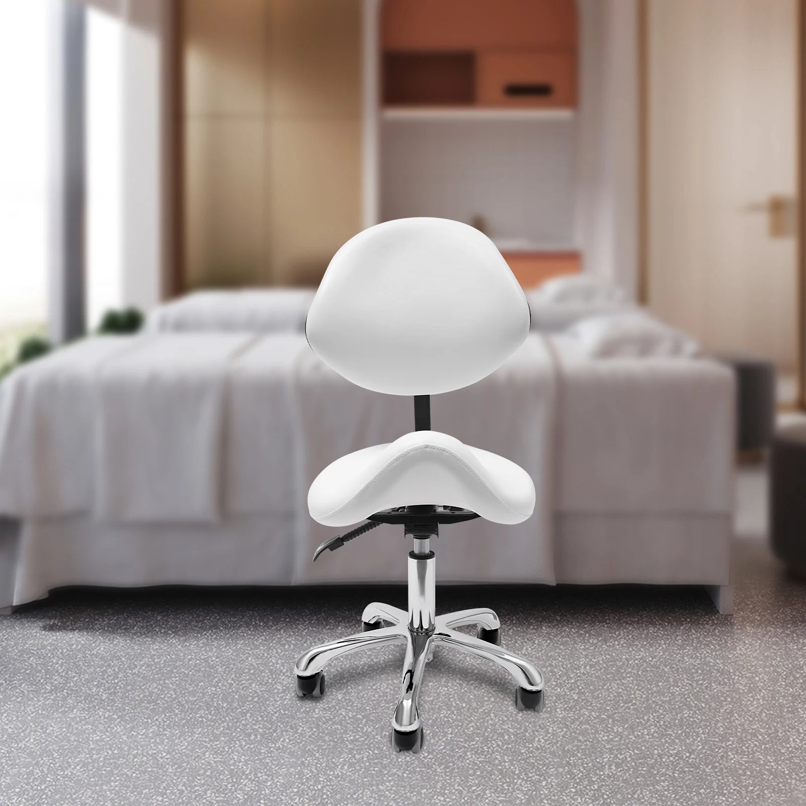 Rolling Saddle Stool Work Chair Height Adjustable  with Wheels +Backrest Heavy Duty