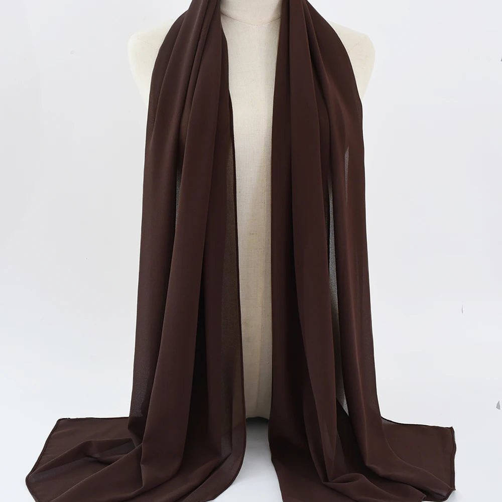 Fashion Pearl Chiffon Hijab Shawls Of Muslim Women Solid Color Head Wraps Scarf For Ladies