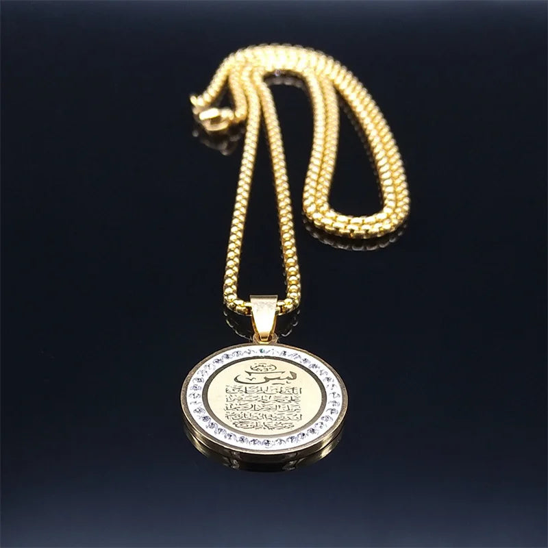 Muslim Islamic Religious Stainless Steel Crystal Necklace Women Islam Quran Allah Pendant Necklaces Arabic Jewelry bijoux arabe