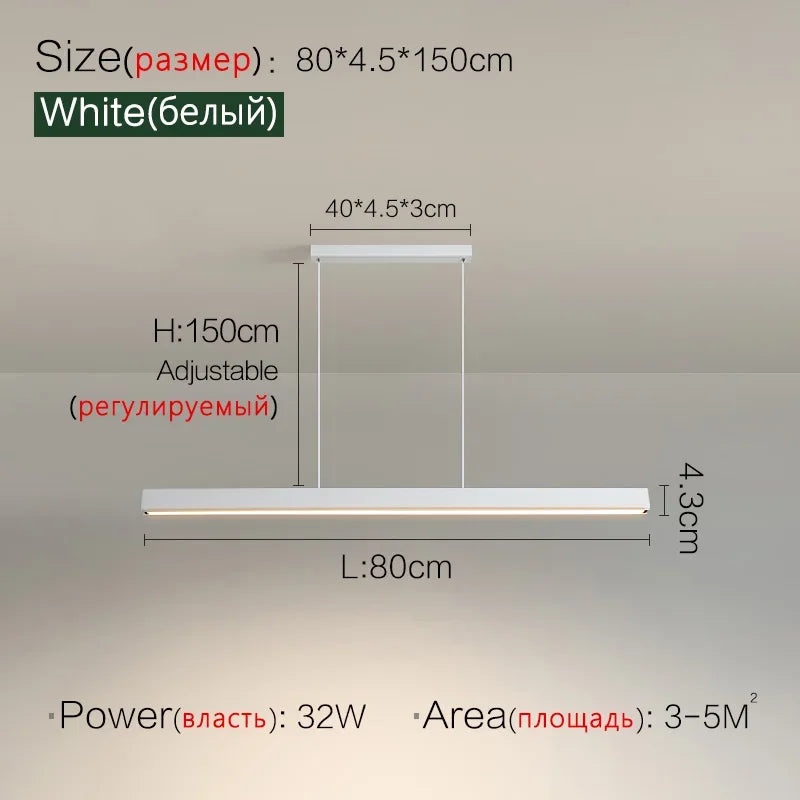 One word minimalist dining room chandelier modern long strip dining table lamp luxury dining room bar table lamp office light