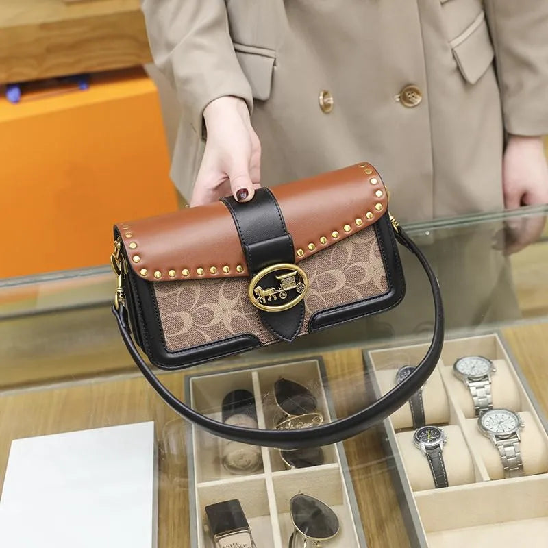 Women's Bag 2025 New Retro Underarm Bag High end Light Luxury Printed One Shoulder Handbag Contrast Color Minimalist Fashion
