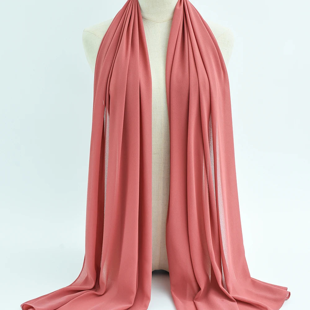 Fashion Pearl Chiffon Hijab Shawls Of Muslim Women Solid Color Head Wraps Scarf For Ladies