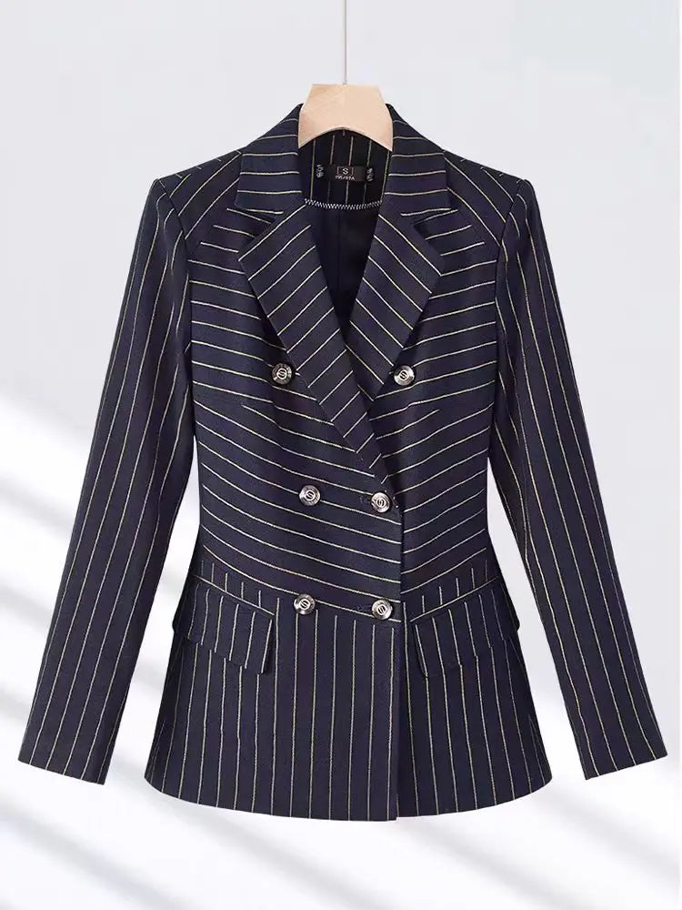 NAVIU Fashion Women Office Ladies Formal Golden stripes Pants Suit Set Female Business Work Wear Blazer Jacket And Trouser