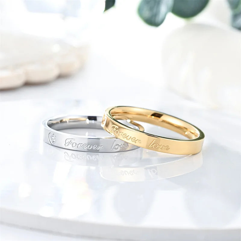 Forever Love Wedding Ring for Women Girls,Waterproof Stainless Steel Bend Ring,Simple Engagement Jewelry Gifts