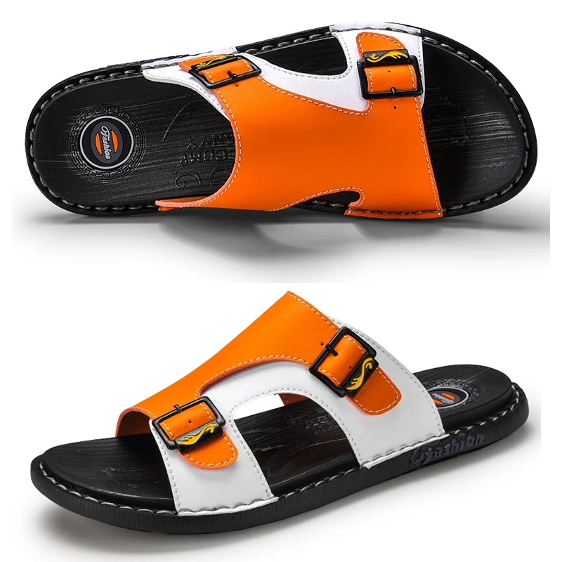 Men's Slippers Summer Leather Sandals New Non-slip Wear-resistant Beach Shoes Leather Sandals Casual Sandals Slippers Slides Men