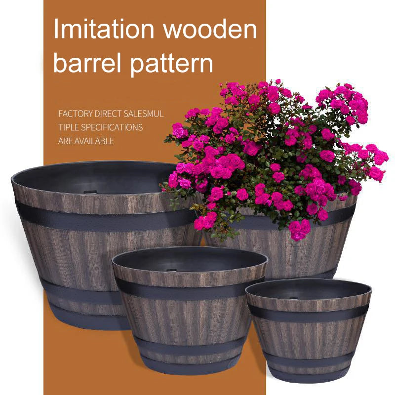 Rustic Wooden Barrel Flower Pot Vintage Style Large Capacity Pots for Christmas Birthday Gifts
