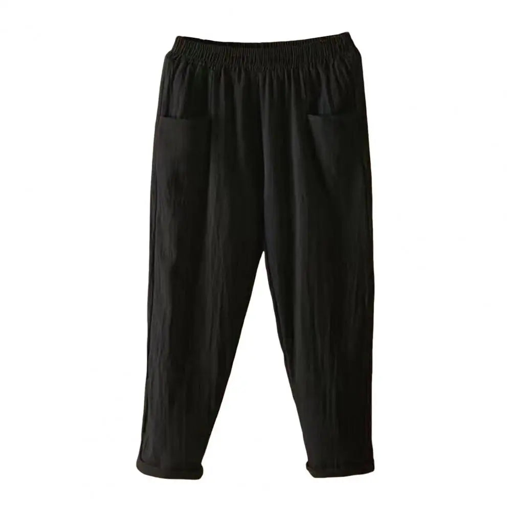 Cotton Linen Women Harem Pants Women Summer Casual Loose Harem Elastic Waist Cotton Linen Pants Ninth Trousers Wide-leg pants