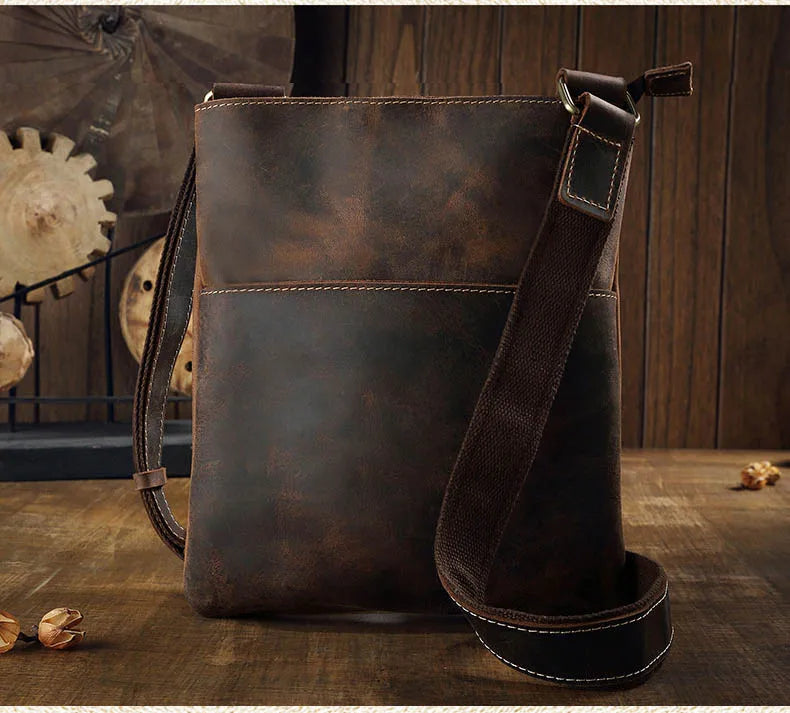 Luufan Simple Design Men's Messenger Bag Crazy Horse Leather Shoulder Bag Business Briefcase Crossbody Bag Male Daily Work Tote