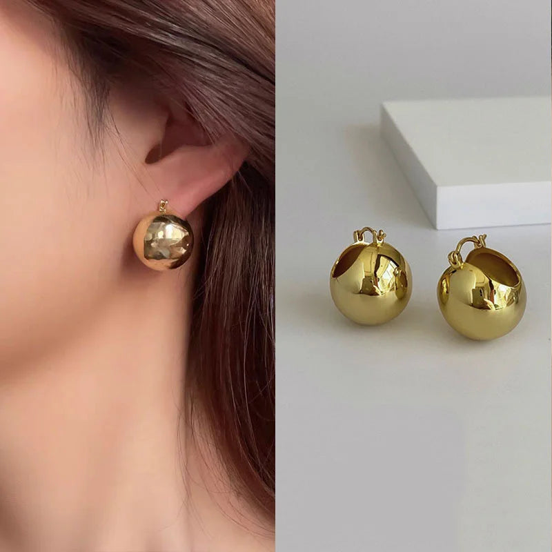 LUXUKISSKIDS Minimalist Gold/Silver Plated Chunky Ball Stud Earrings for Women/Man Thick Bold Sphere Dome Post Round Earring New
