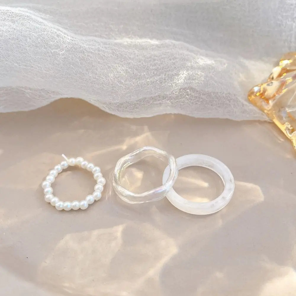 Minimalist Accessories Vegetarian Circle Women Pearl Ring Set Korean Style Resin Ring Popular Accessories Party Favors