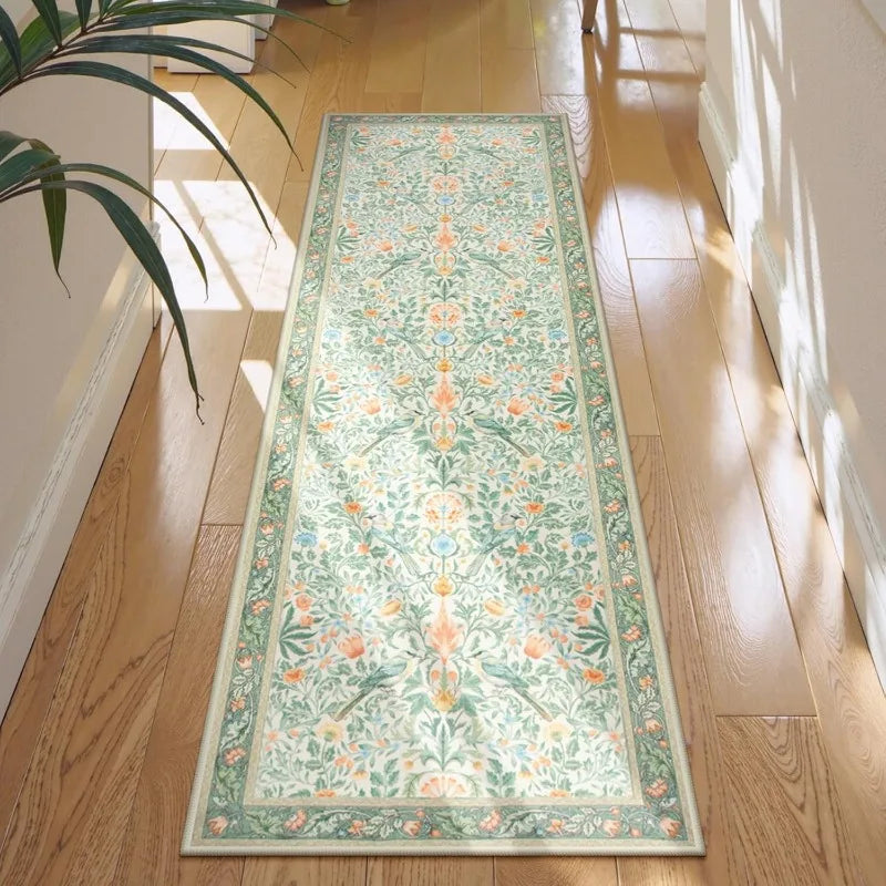 Floral Hallway Runner Rug Soft Flower Botanical Indoor Carpet Bedroom Non-Slip Floor Mat Machine Washable Rugs for Living Room