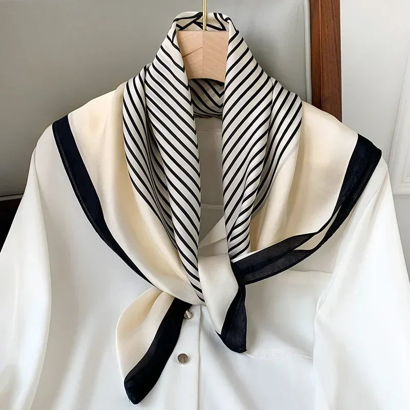 Luxury Brand Silk Square Plaid Scarf Women Satin Neck Hair Tie Band Soft work neckerchife 2024 NEW Hijab Head Female Foulard
