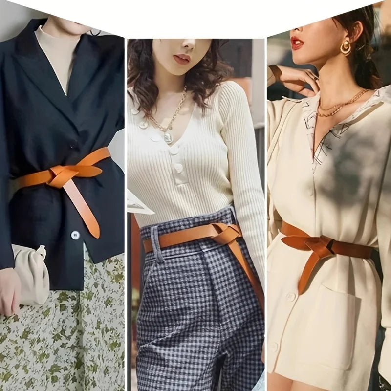 Knotted Strap Cowhide Belt Women Soft Genuine Leather Gothic Retro Luxury Designer Girdle Corset Dress Belts