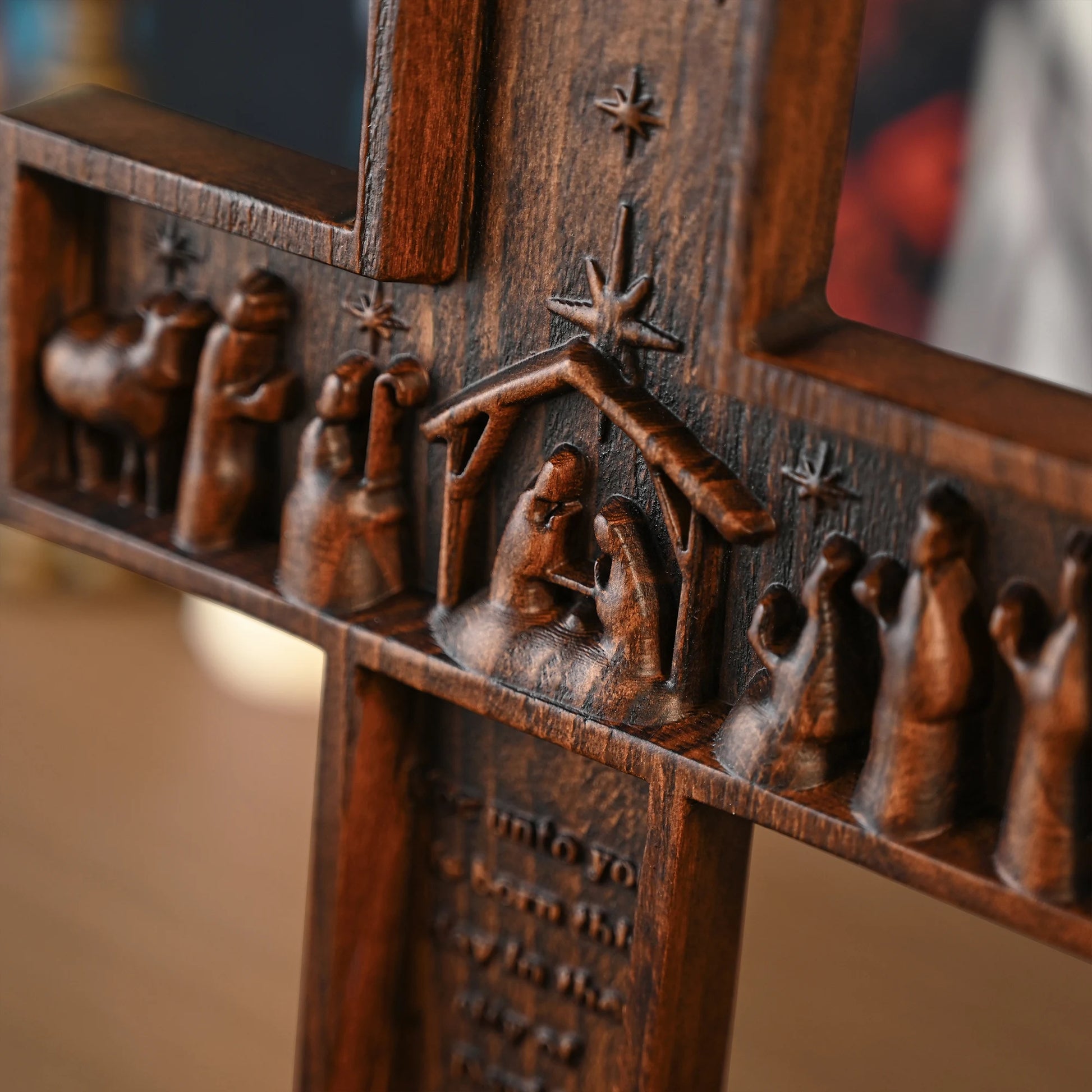 Wood carving Jesus birth cross crafts home church decoration cross-border ornaments solid wood pendant wooden foreign trade