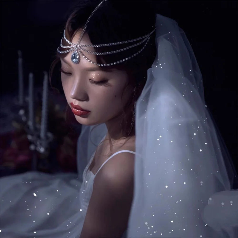 Crystal Forehead Eyebrow Pendant Headwear European American Bride Water Drop Hair Head Chain Bohemian National Head Styling Tool