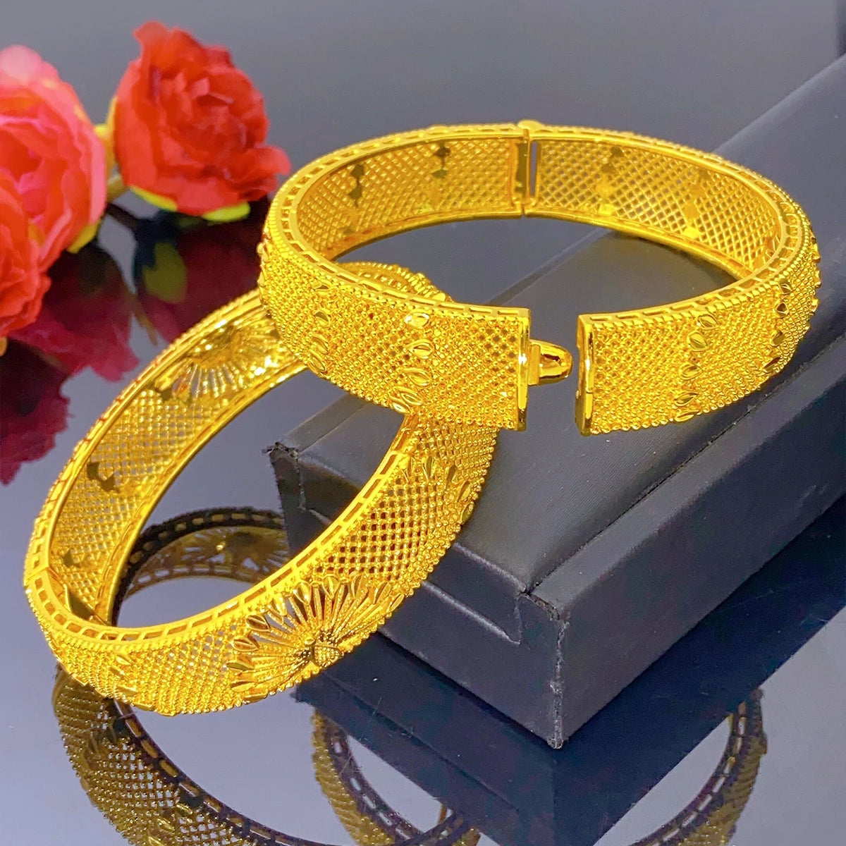 XUHUANG Indian Luxury  Bangles Bracelet Jewelry for Women Wedding Dubai 24k Gold Color Charm Accessories for Arabic Party Gifts