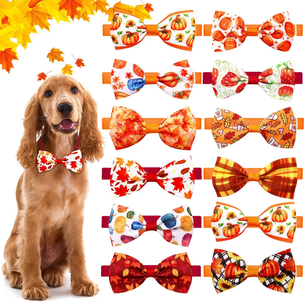 20/40PCS Thanksgiving Day Dog Bow Ties Adjustable Pet Collars Neckties For Dogs Wholesale Dog Bowties Pet Grooming Accessories