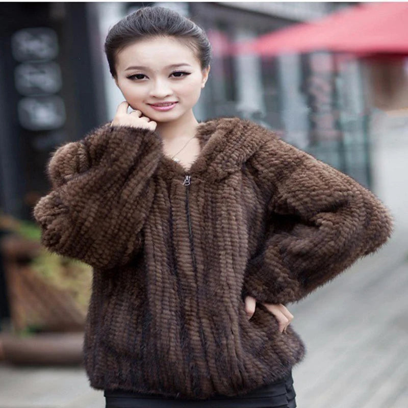 New Luxury Women Natural Mink Fur Coat Women mink fur jacket All-match Knitted Mink fur Coat big size 4XL