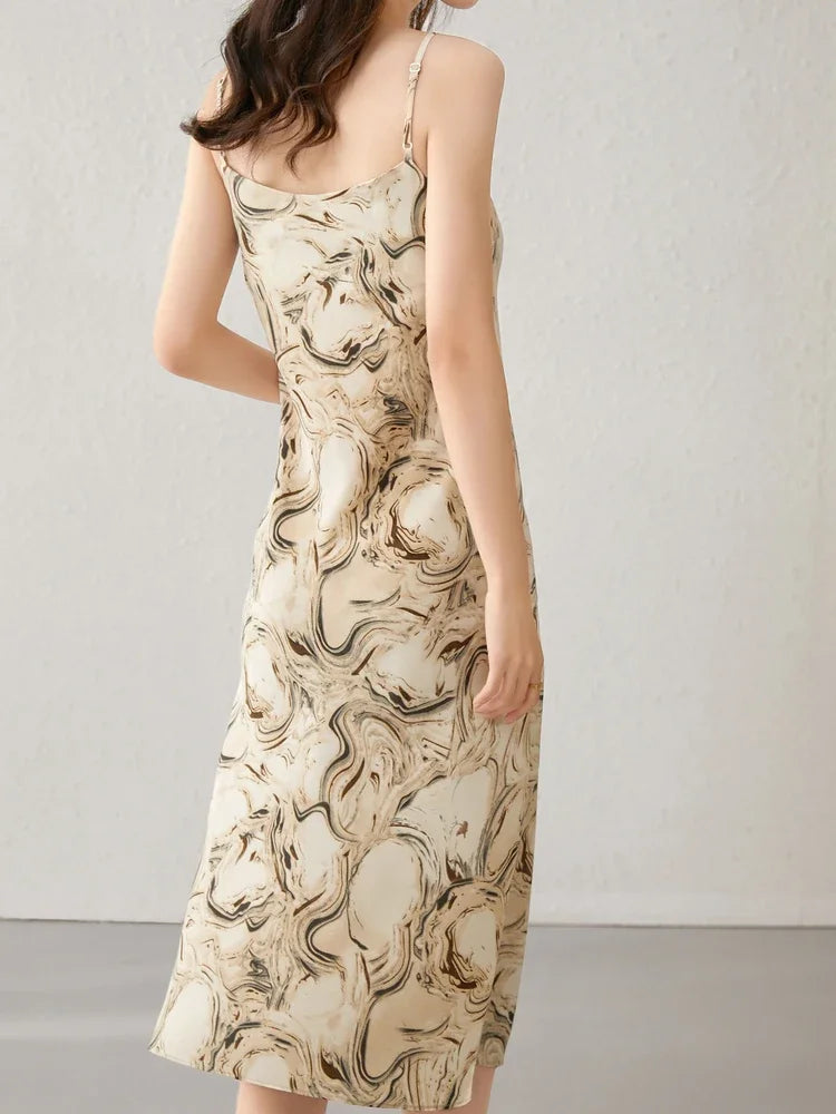 SENTUBILA Midi Print Slip Dresses Women 2025 Spring Summer Korean Fashion Sundress Elegant Lady Slim Camisole Dress 121L40493