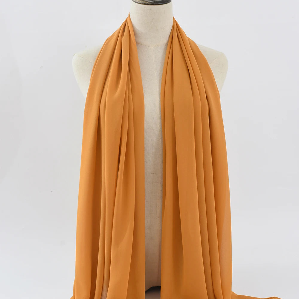 Fashion Pearl Chiffon Hijab Shawls Of Muslim Women Solid Color Head Wraps Scarf For Ladies