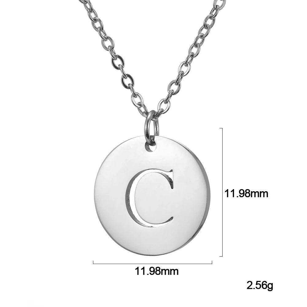 Kkjoy Fashion Stainless Steel Gold Color Minimalist Metal Round A-Z 26 Initials Necklace for Women Jewelry Gift Wholesale New in
