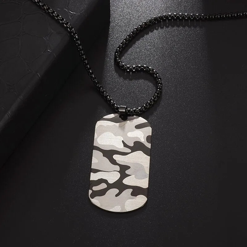 Stainless Steel Classic Geometric Polygonal Black Square Natural Stone Necklace Pendant for Men Fashion Casual Punk Jewelry Gift